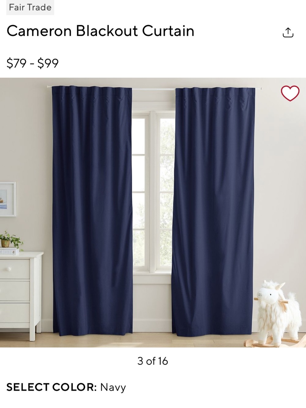 Pottery Barn Kids Navy Cameron Blackout Curtain 2 Panels